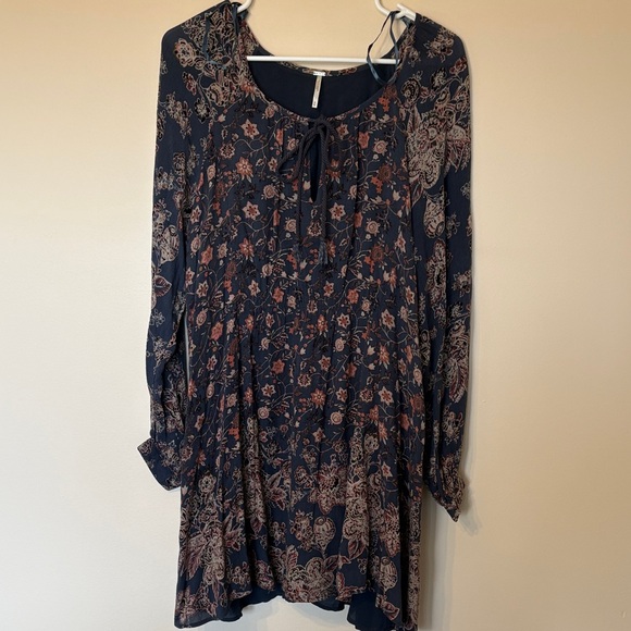 Free People Navy and Brown Floral Long Sleeve Dress - Picture 1 of 7